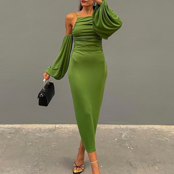 ZARA GREEN MIDI DRESS - Picture 8 of 16